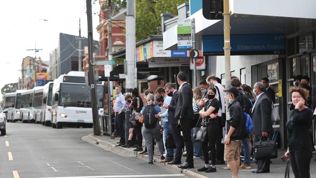 Many commuters only elect for buses as rail replacements such as these Elsternwick passengers. Picture: David Crosling