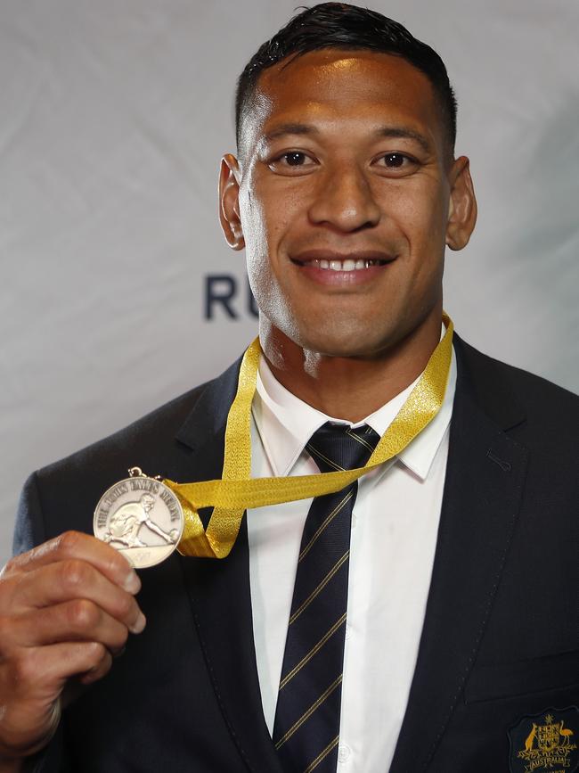 Israel Folau after winning one of his three John Eales Medals as a Wallaby. Picture: AAP Image/Daniel Munoz