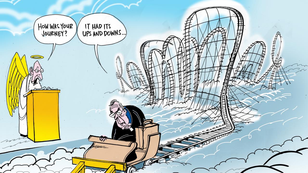 <p>Warren Brown Cartoon on Cardinal Pell&rsquo;s roller coaster to heaven...</p>