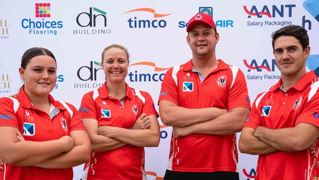 Waratah women’s captain Kierra Zerafa, women’s coach Heidi Thompson, men’s coach Ryan Ayres and men’s coach Brodie Carroll. Picture: Pema Tamang Pakhrin