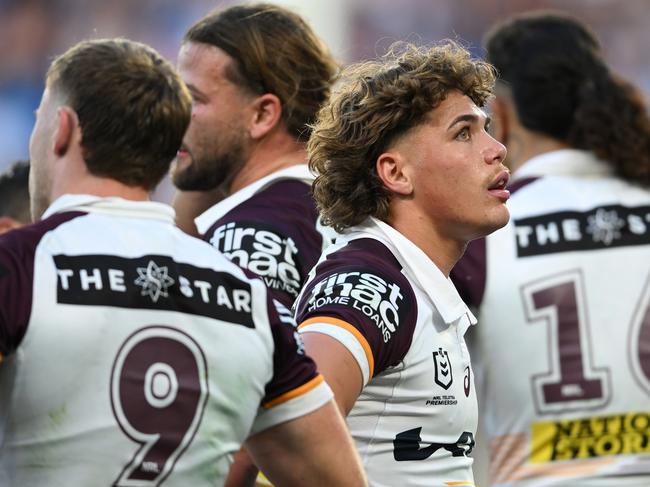 GOLD COAST, AUSTRALIA - AUGUST 03: Reece Walsh of the Broncos looks dejected during the round 22 NRL match between Gold Coast Titans and Brisbane Broncos at Cbus Super Stadium, on August 03, 2024, in Gold Coast, Australia. (Photo by Matt Roberts/Getty Images)
