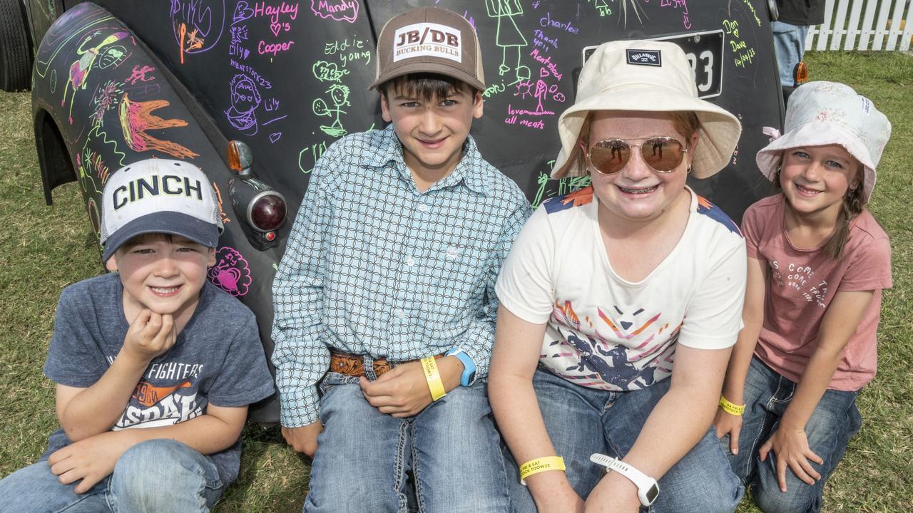 (from left) Cinch, Mardon, Charlee and Tyla Doring. Meatstock 2023 at Toowoomba Showgrounds. Friday, April 14, 2023. Picture: Nev Madsen.