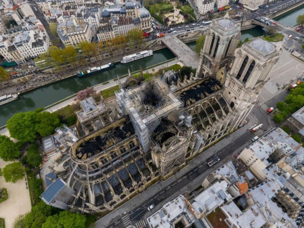 Aerial drone view of Notre Dame Cathedral in Paris the day after the fire. Picture: Gigarama