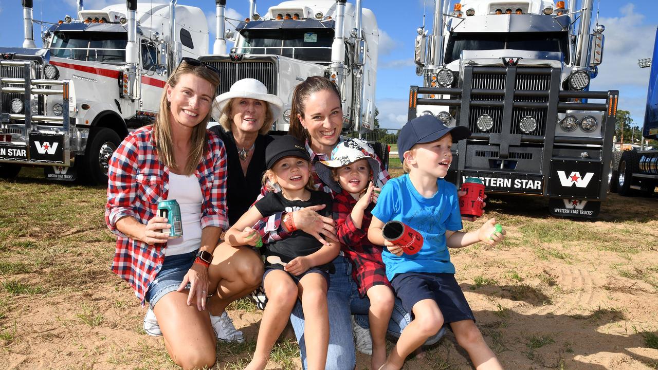 Daphne Scaman, (left) with Tanis Heeres, Vanessa Chapman and (front) Adriana Chapman, Samara Chapman, Riley Wech. Meatstock Festival at the Toowoomba show grounds. April 2022