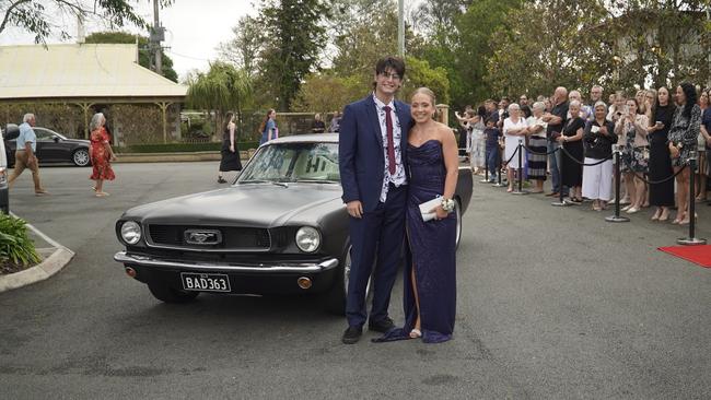 Students arriving in style for the 2024 Glasshouse Christian College formal at Flaxton Gardens.