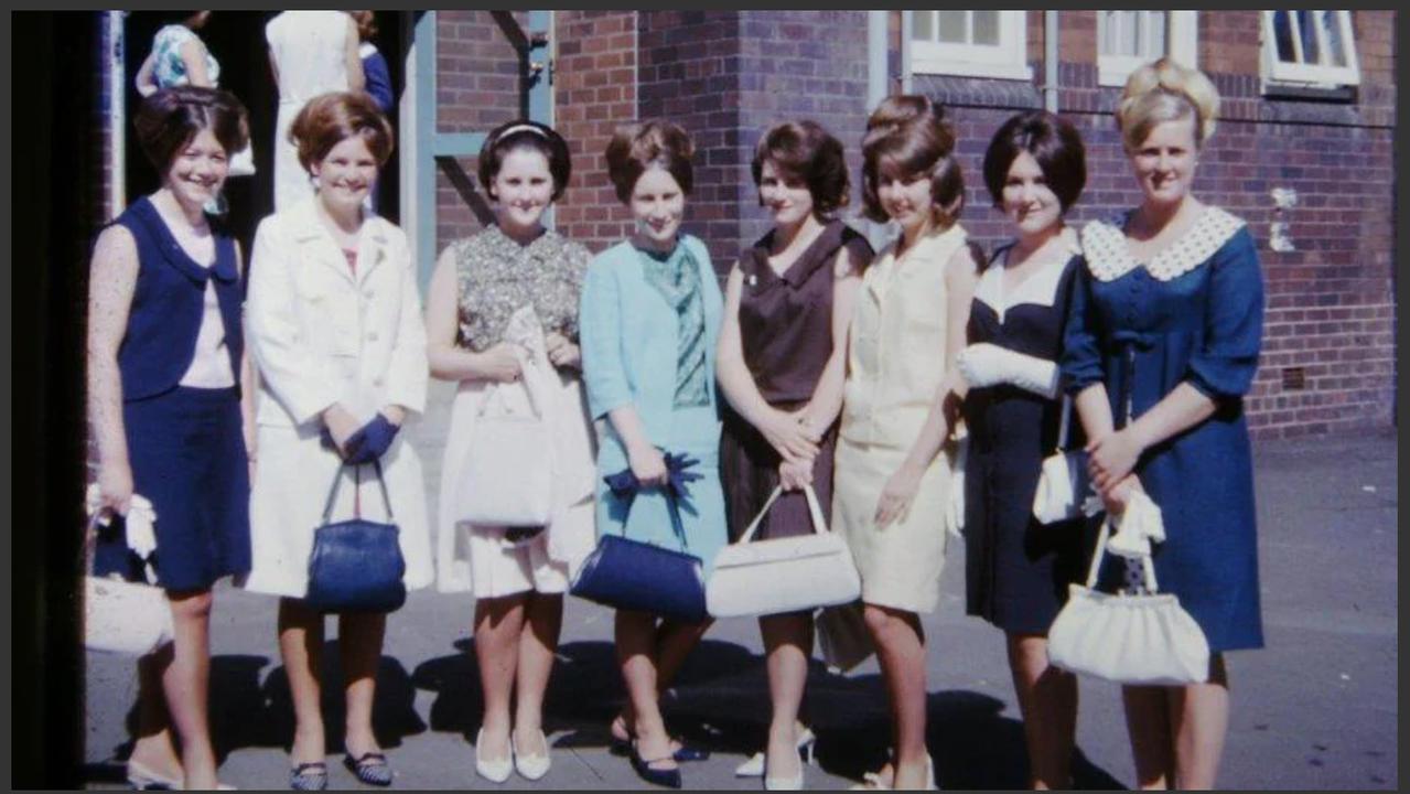 Lyn, far right, at her fifth year farewell at Sydney Girls High School, 1965. Picture: Supplied