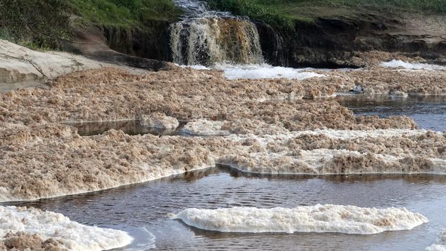 The storm foam can be seen across beaches in the Northern Rivers, and Dr Ewald said they pose a serious risk to safety. Picture: Gerry Walsh