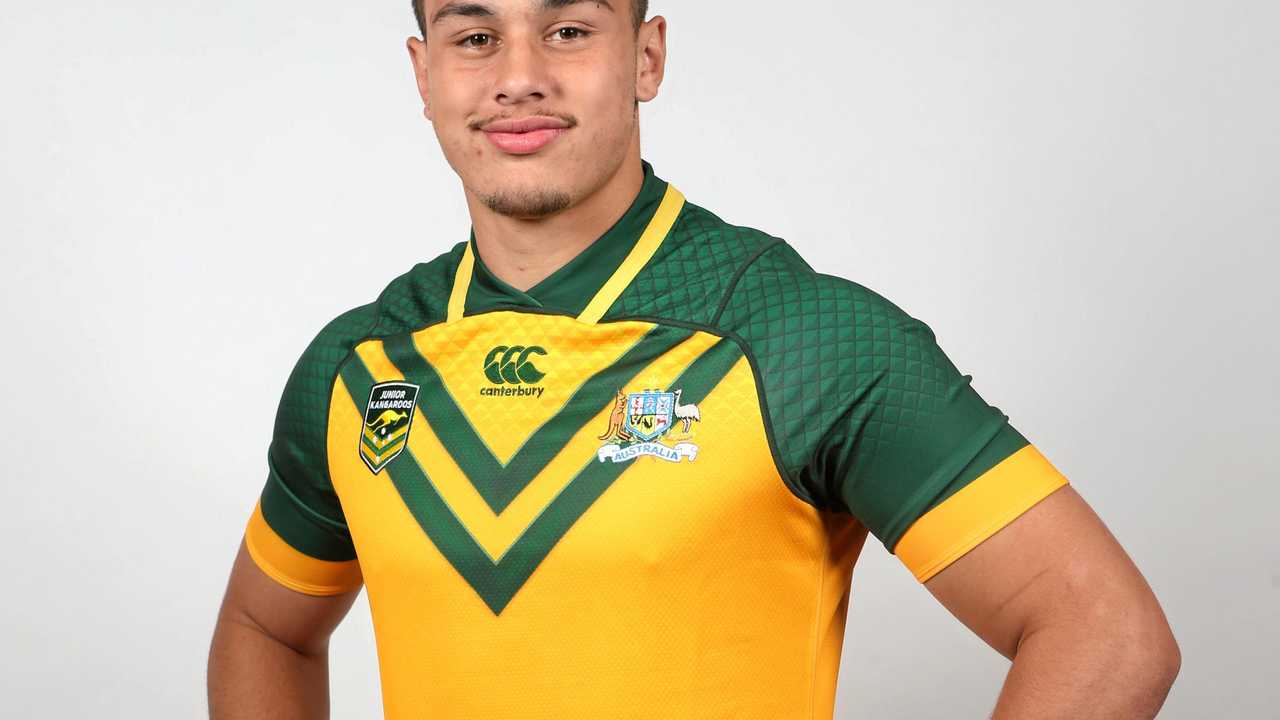 JUST PERFECT: Gympie's Tino Fa'asuamaleaui scores a double as the junior Kangaroos dominated the New Zealand Kiwis for a 40-24 win. Picture: NRL media