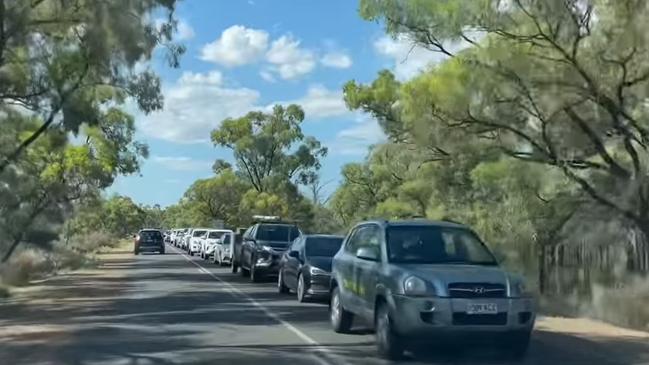 Queues at Lyrup have developed after the ferry service started up agin. Picture: Facebook