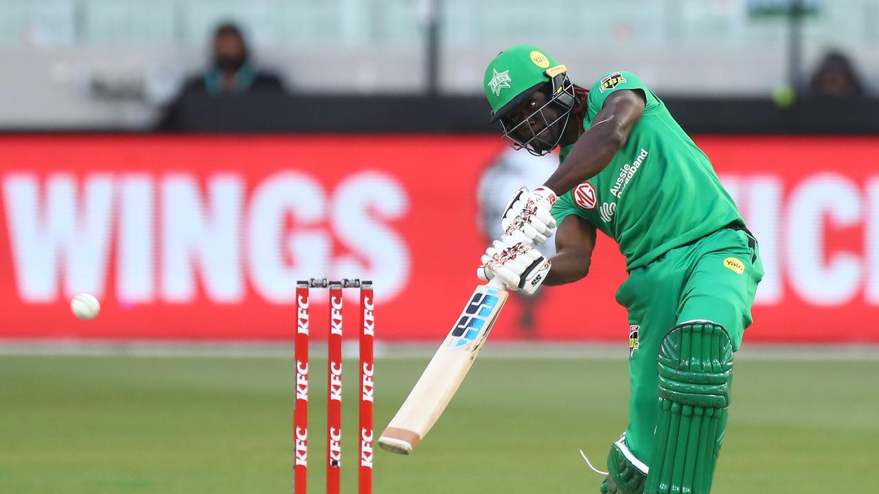 Andre Fletcher plays a shot during his innings of 89 for the Melbourne Stars against the Adelaide Strikers. Picture: Mike Owen/Getty Images