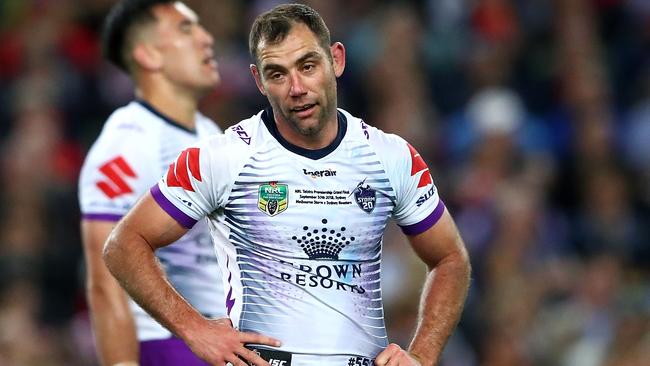 Cameron Smith looks on after Storm’s loss in the 2018 NRL grand final. Picture: Getty Images