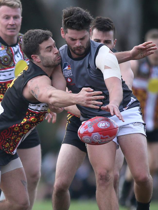 Ex-Port District player Jack Foster (right) has been a revelation up forward since joining North Haven. Picture: Dean Martin