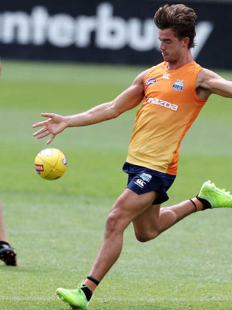 Jy Simpkin at North Melbourne footy training at Arden Street. Picture: Michael Klein