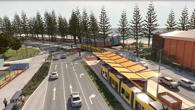 Gold Coast Light Rail Stage 3A artist impressions and stations between Broadbeach and Burleigh Heads