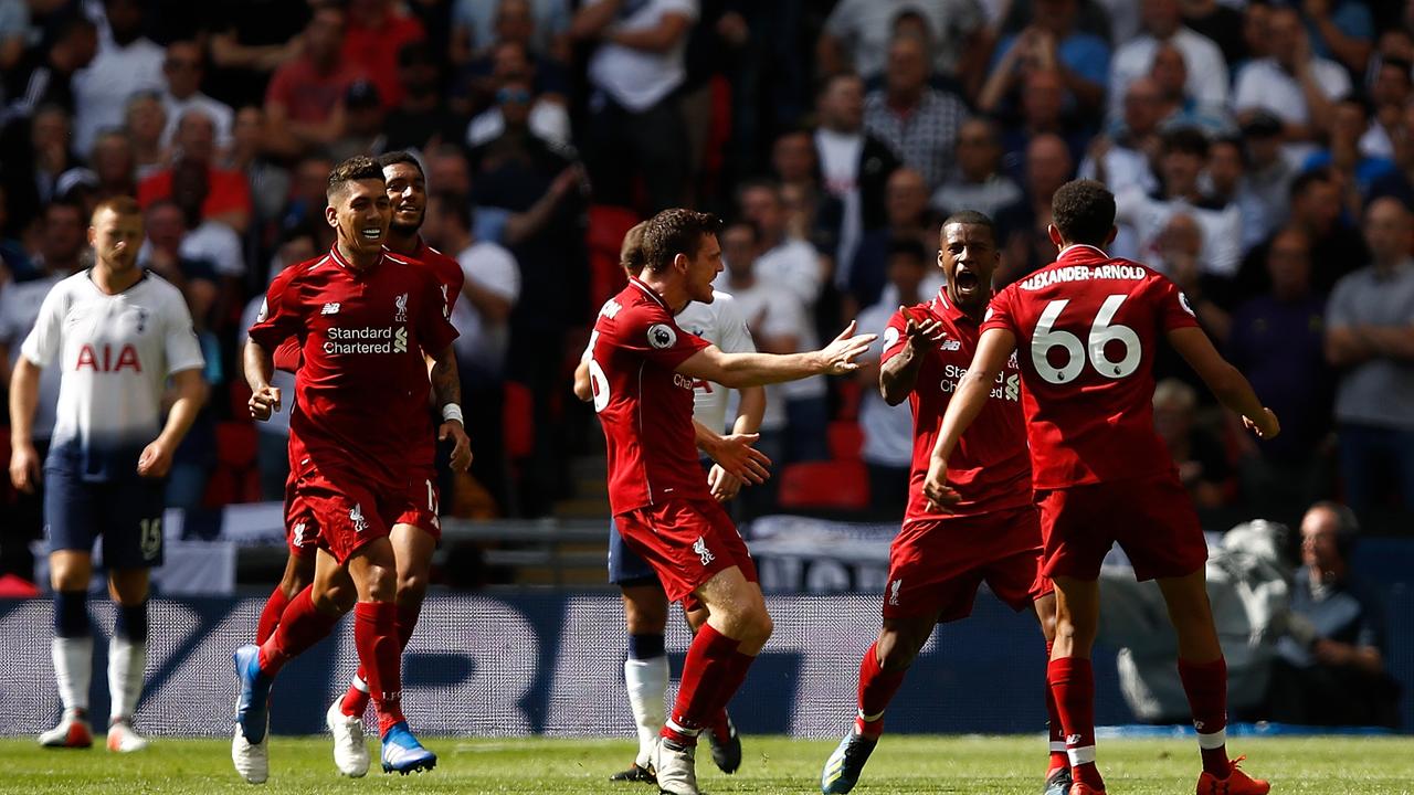Georginio Wijnaldum of Liverpool celebrates scoring their first goal