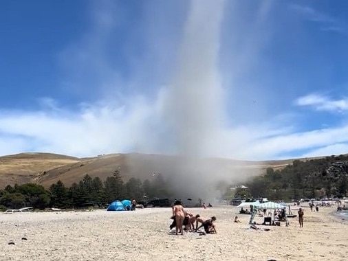 A willy willy tore down a beach at Fleurieu Peninsula near Adelaide picking everything up in its path.