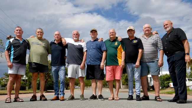 Veterans of the Rifle Company Butterworth (RCB) Craig Leonard, David Williams, Dave McCarron, Rodney Pearce, Ray Fulcher, Dieter Dattinger, Lionel Fitzsimmons, Bob Taylor and Glen Rowe. Picture: Evan Morgan