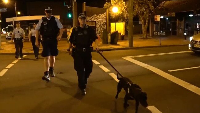 Officers entered venues with sniffer dogs as part of Operation Surge over the weekend. Picture: NSW Police.