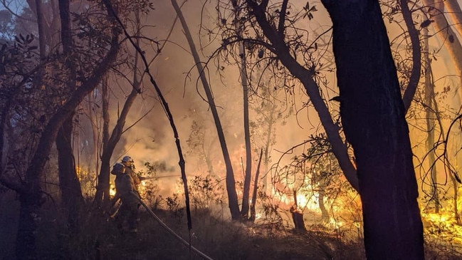 Volunteer firefighters tackled this massive blaze near where Sen was found attempting to enter the fire ground. Picture: Engadine Bush Fire Brigade