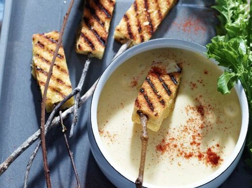 Retro party food: cheese fondue.