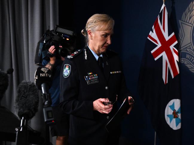 BRISBANE, AUSTRALIA - NewsWire Photos - FEBRUARY 20, 2024.Queensland Police Commissioner Katarina Carroll announces her resignation at the QPS headquarters in Brisbane. Picture: Dan Peled / NCA NewsWire