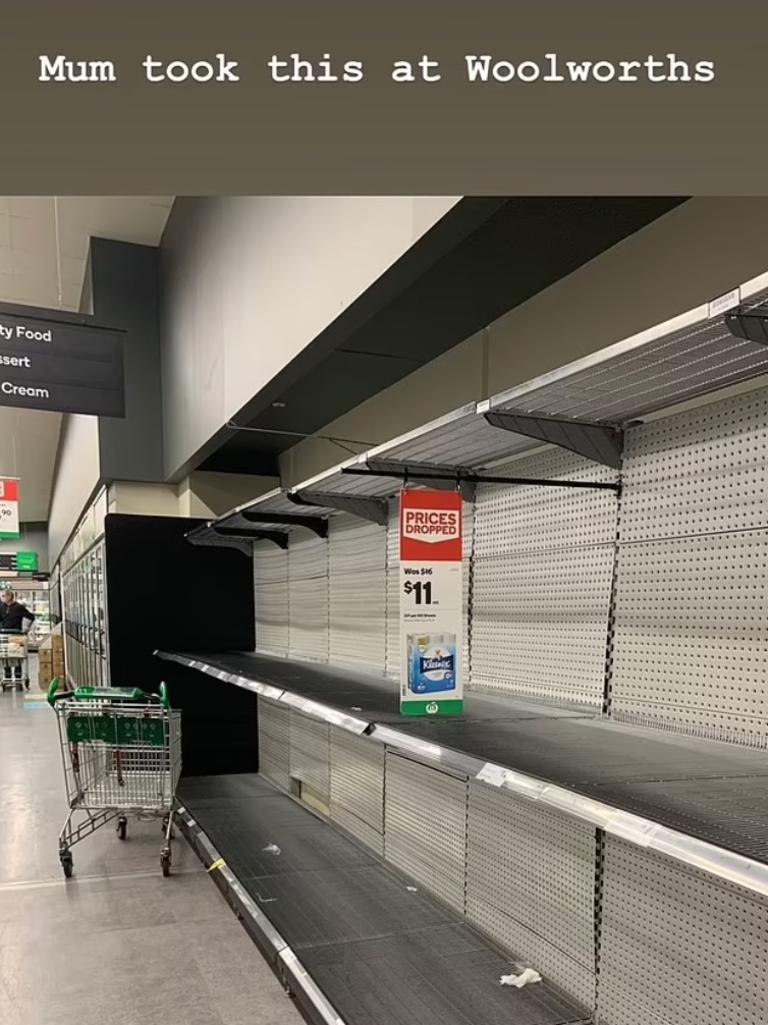 A bare supermarket shelf.