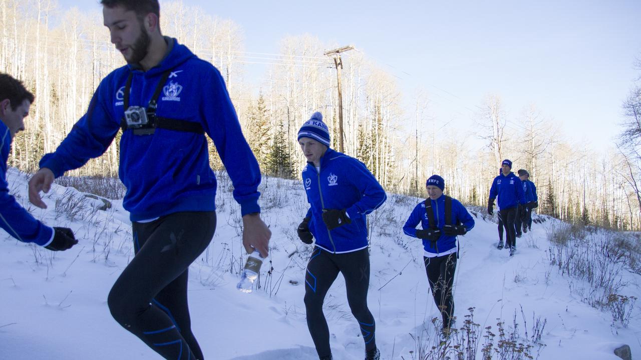 North Melbourne players hiking in the snow in Utah. Picture: NMFC.com.au