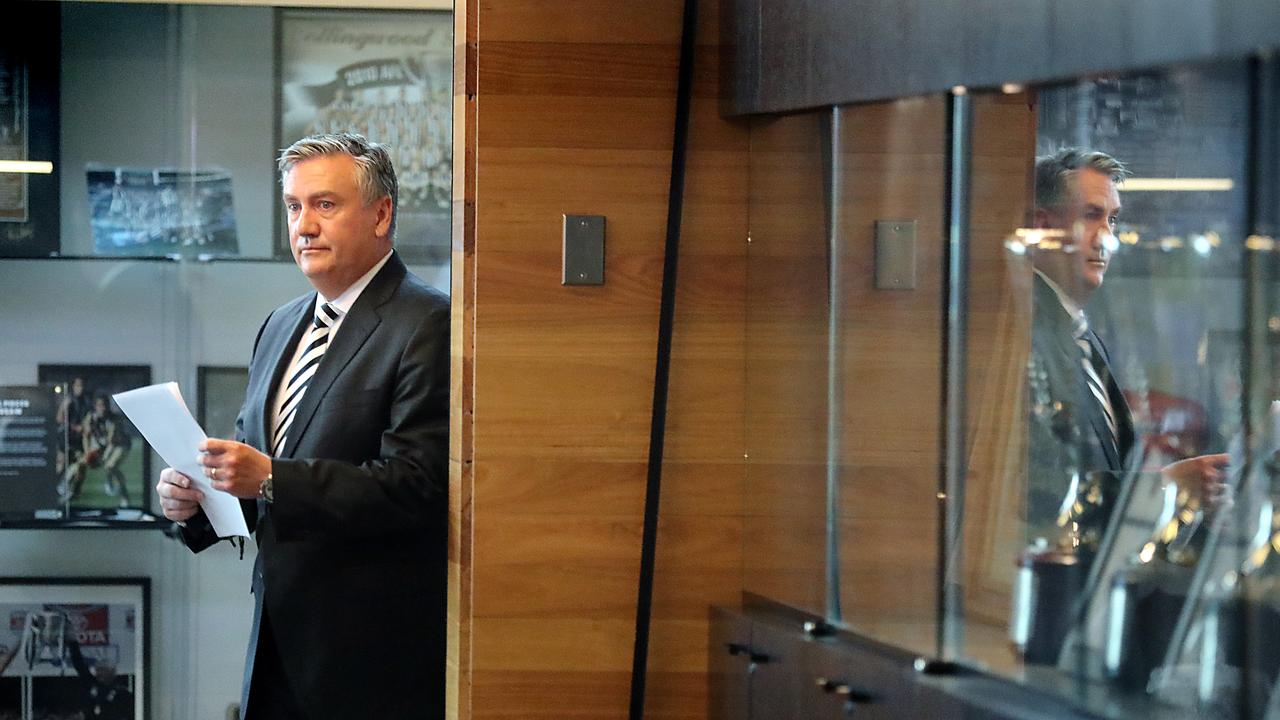 McGuire arrives for his final press conference as Collingwood president on Tuesday. Picture: Alex Coppel