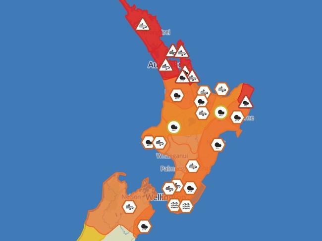 A map showing the severe weather warnings across the North Island. Picture: MetService