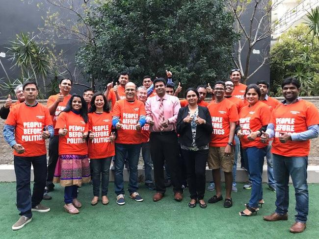Sreeni Pillamarri with supporters ahead of this weekend’s election.