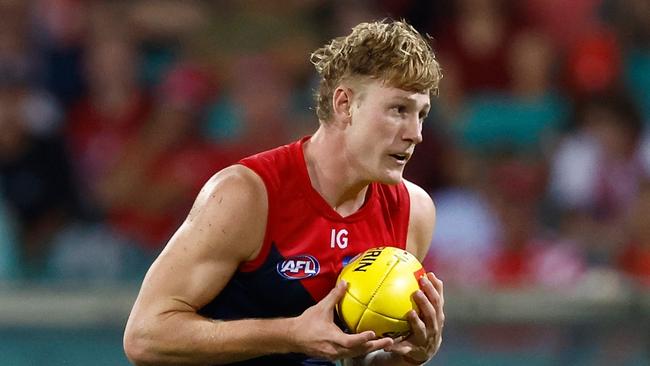 SYDNEY, AUSTRALIA - MARCH 07: Jacob van Rooyen of the Demons in action during the 2024 AFL Opening Round match between the Sydney Swans and the Melbourne Demons at the Sydney Cricket Ground on March 07, 2024 in Sydney, Australia. (Photo by Michael Willson/AFL Photos via Getty Images)