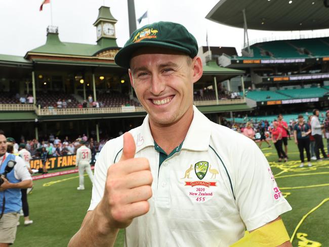 Australia's Marnus Labuschagne player of the series  after Day 4 of the Sydney Test match between Australia and New Zealand at the SCG. Picture: Brett Costello