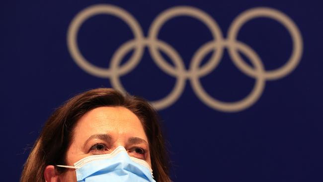 Queensland Premier Annastacia Palaszczuk speaks at a press conference at the MPC at the Tokyo 2020 Olympics after she succesfully bid to hold the 2032 Olympics in Brisbane. Pics Adam Head