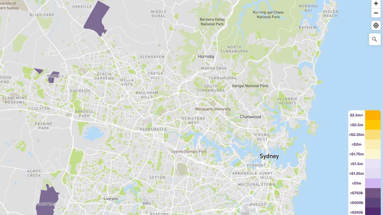 The six suburbs available in Sydney based on the Aussie Home Loans map. Picture: Screenshot