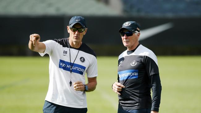 Mick Malthouse with David Buttifant at Carlton training in 2015. Picture: Colleen Petch