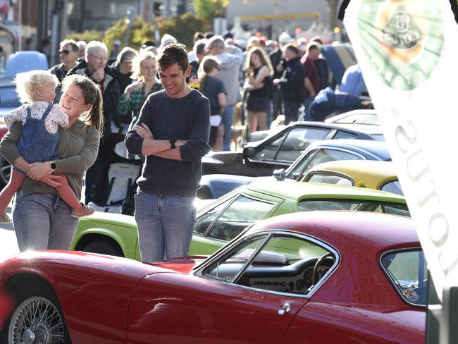 Classic car enthusiasts look at the vintage automobiles at the Maling Road Autoclassico. Picture: Andrew Henshaw