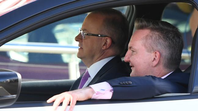 SYDNEY, AUSTRALIA - NewsWire Photos MARCH 31, 2020. The Leader of the Australian Labor Party, Anthony Albanese in Sydney today with the Shadow Minister for Climate Change and Energy, Chris Bowen as they test drive a NISSAN electric car in Liverpool.Picture: NCA NewsWire / Jeremy Piper