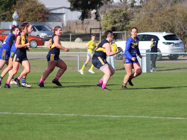 SFLW Community League - Action from Sorell v St Virgils during the annual Pink Sock-Carolyn Birch Memorial Match. Picture: Jake Garland
