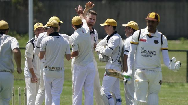 MPCA: Seaford players celebrate as Heatherhill’s Adeel Hussain walks off. Picture: Valeriu Campan