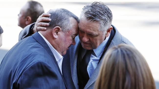 Darryl Brohman and Ray Hadley at the state funeral for Bob Fulton on Friday. Picture: Sam Ruttyn