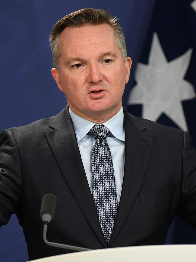 Labor’s Health spokesman Chris Bowen speaks to the media. Picture: AAP