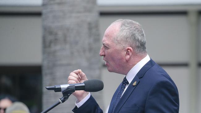 Opposition spokesman for Veterans Affairs Barnaby Joyce at the midday memorial service at Surfers Paradise Memorial. Picture: Glenn Campbell