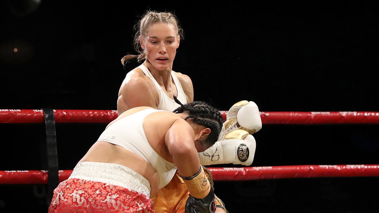 Tayla Harris beats Connie Chan in wild boxing return, AFLW star drops bombs in TKO win news.au — Australias leading news site
