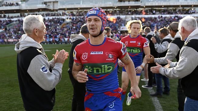 Kalyn Ponga leads his team out.