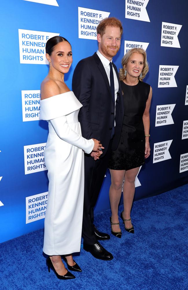 The Sussexes with Kerry Kennedy, the daughter of Robert F. Kennedy. Picture: Getty