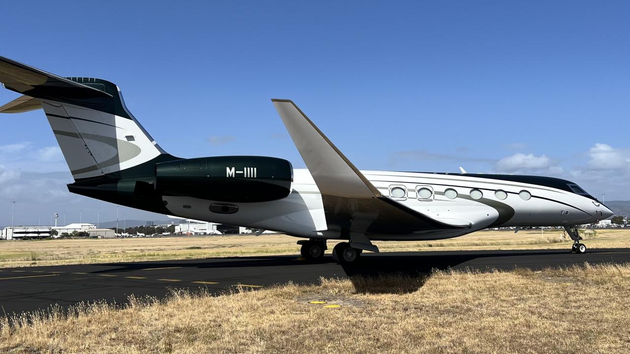 A chartered jet at Adelaide Airport for LIV Golf Adelaide 2025. Picture: Danielle Hremias / AAL