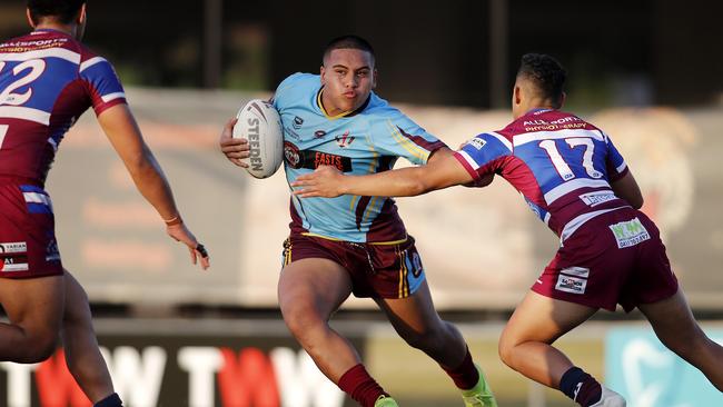 Herman Tofaeono of Keebra Park in action during Wavell State High v Keebra Park State High in the senior grade Langer Cup Semi Finals at Langlands Park, Brisbane 2nd of September 2020. (Image/Josh Woning)