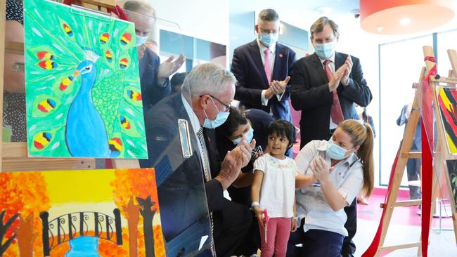 Health Minister Brad Hazzard visiting the new paediatric ward at Blacktown Hospital.