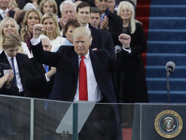 President Donald Trump pumps his fist after delivering his inaugural address after being sworn in as the 45th president of the United States during the 58th Presidential Inauguration at the U.S. Capitol in Washington on January 20, 2017. Picture: AP