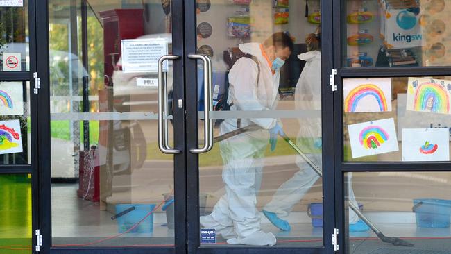 Deep cleaning at Kororoit Creek Primary School. Picture: Nicki Connolly